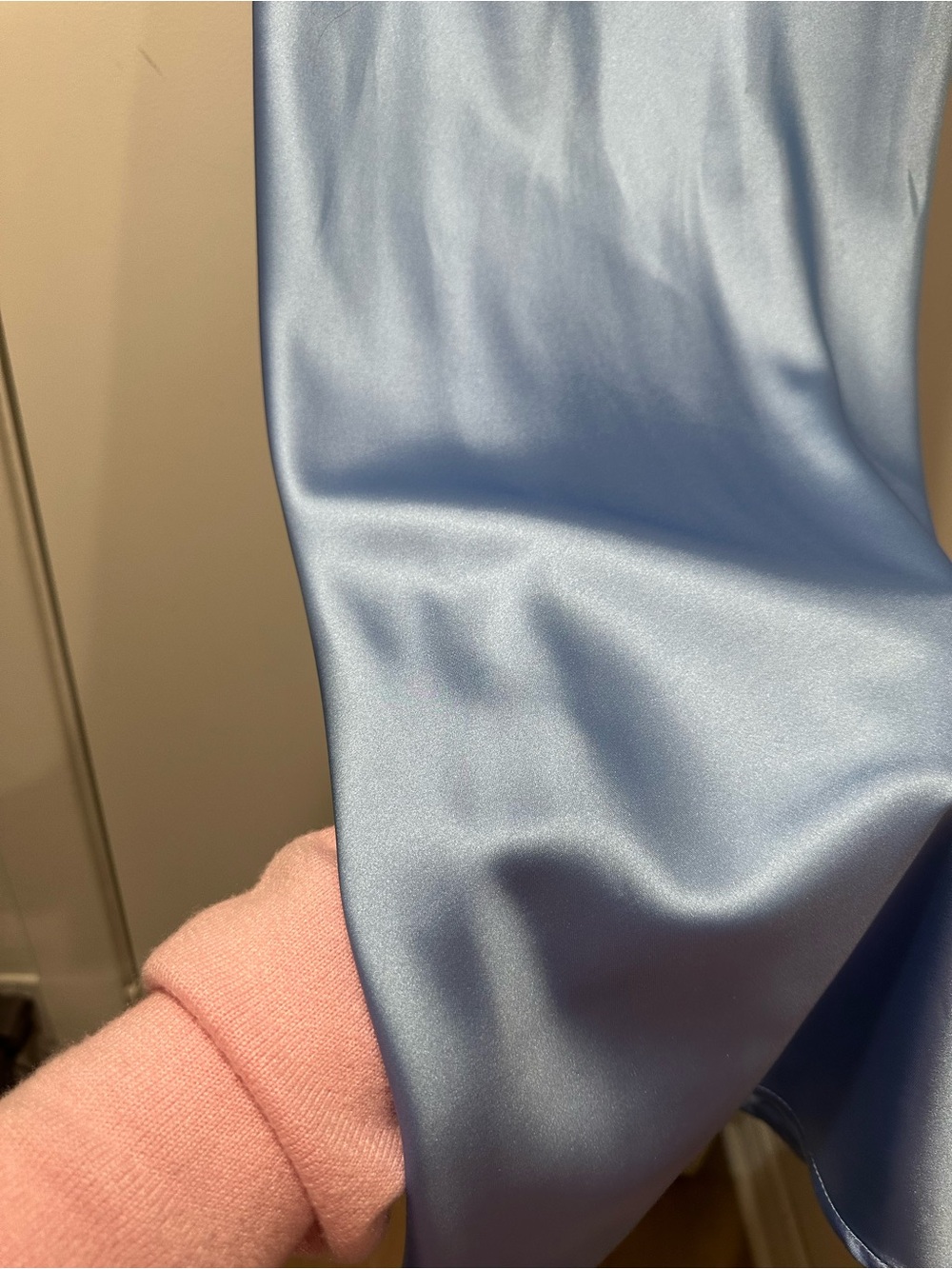 Meshki Satin Cowl Slip Midi Dress in Sky Blue - Picture 5 of 5